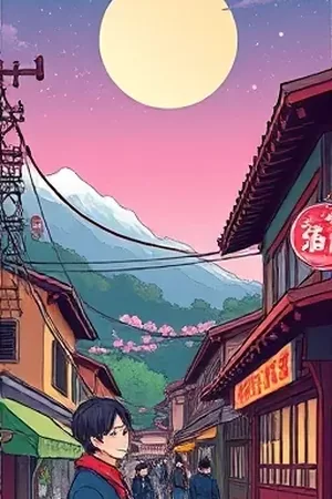 夜市小馆漫画封面，灯火通明的小吃摊